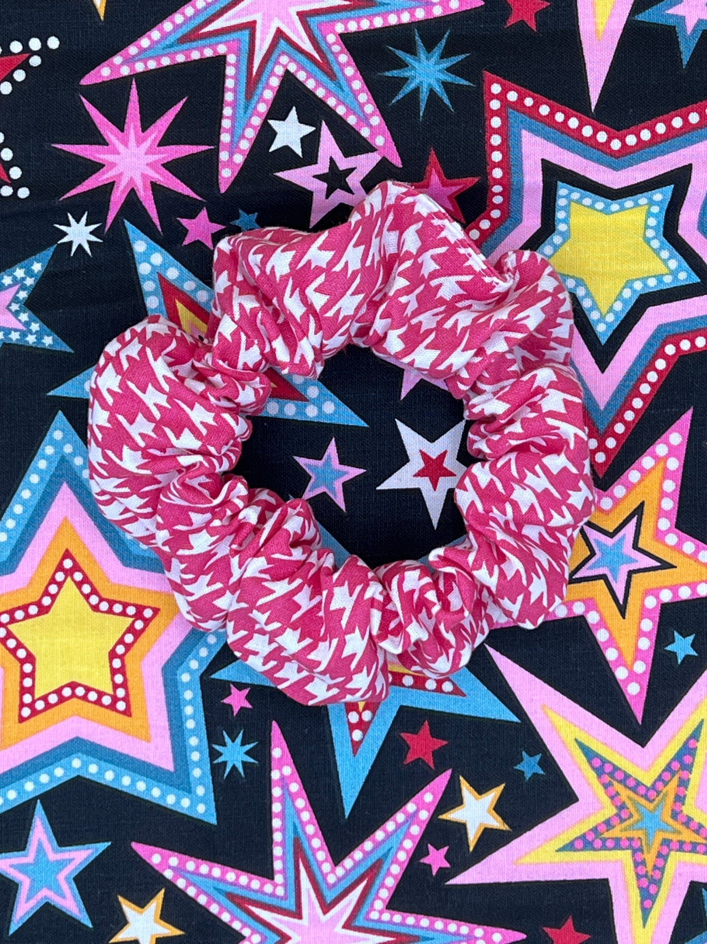 Pink Houndstooth Scrunchie