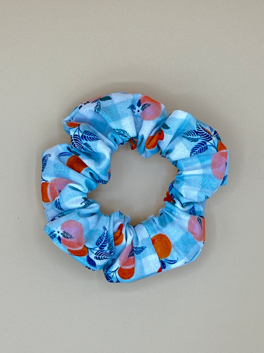 Peach Blue Gingham Scrunchie
